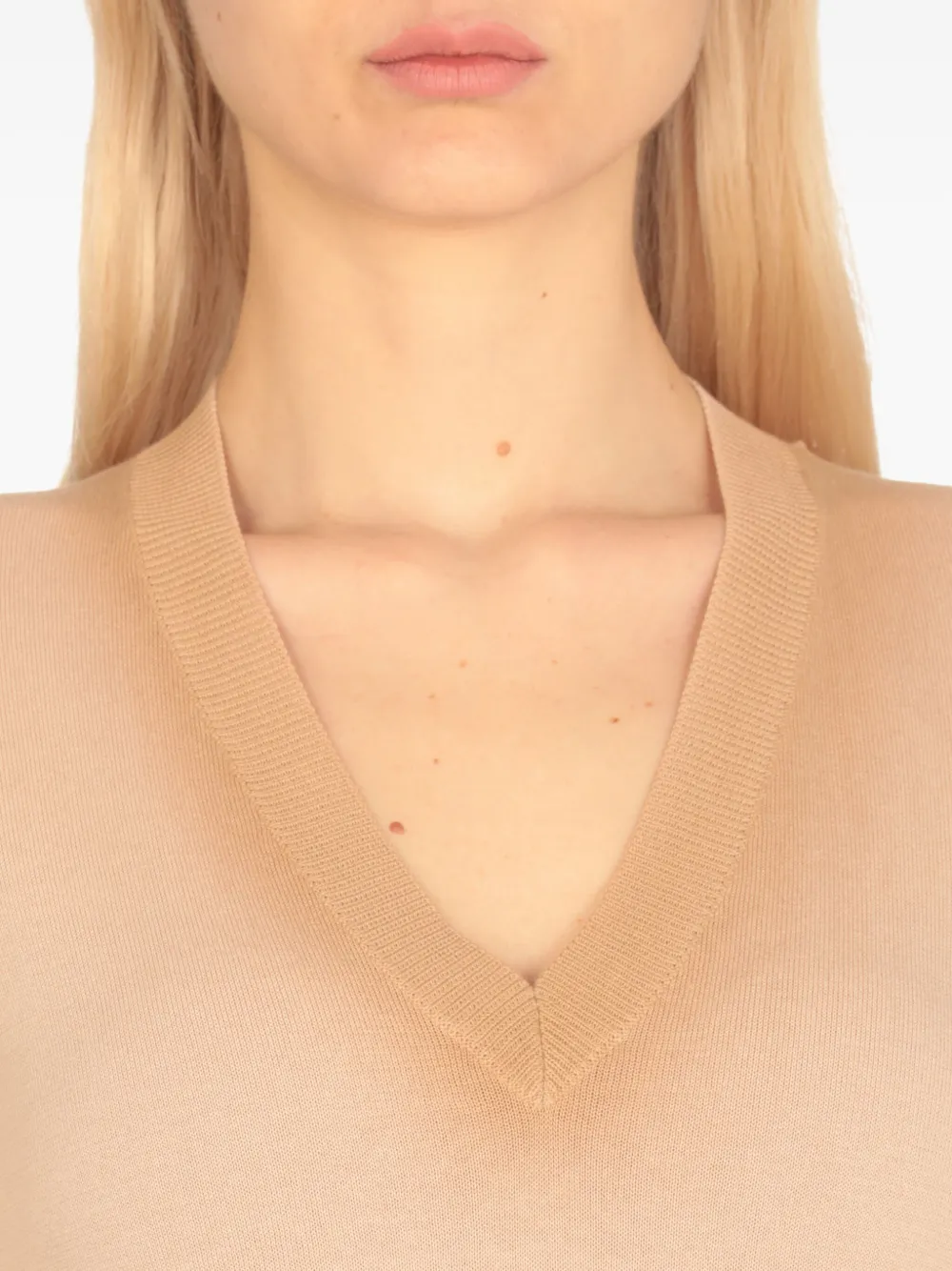 Fabiana Filippi V-neck short-sleeve cotton sweater Beige