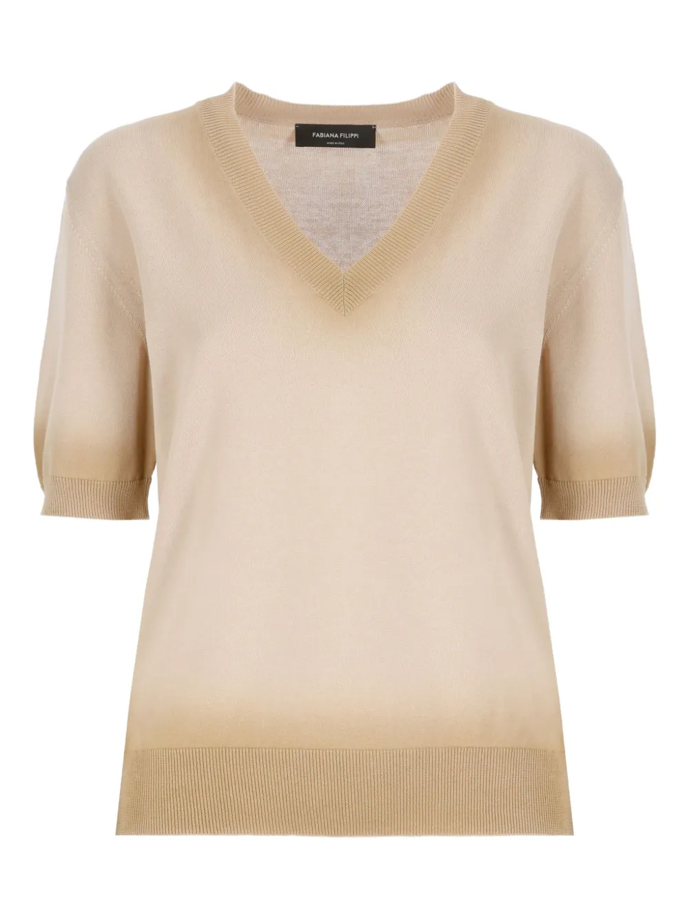Fabiana Filippi V-neck short-sleeve cotton sweater Beige