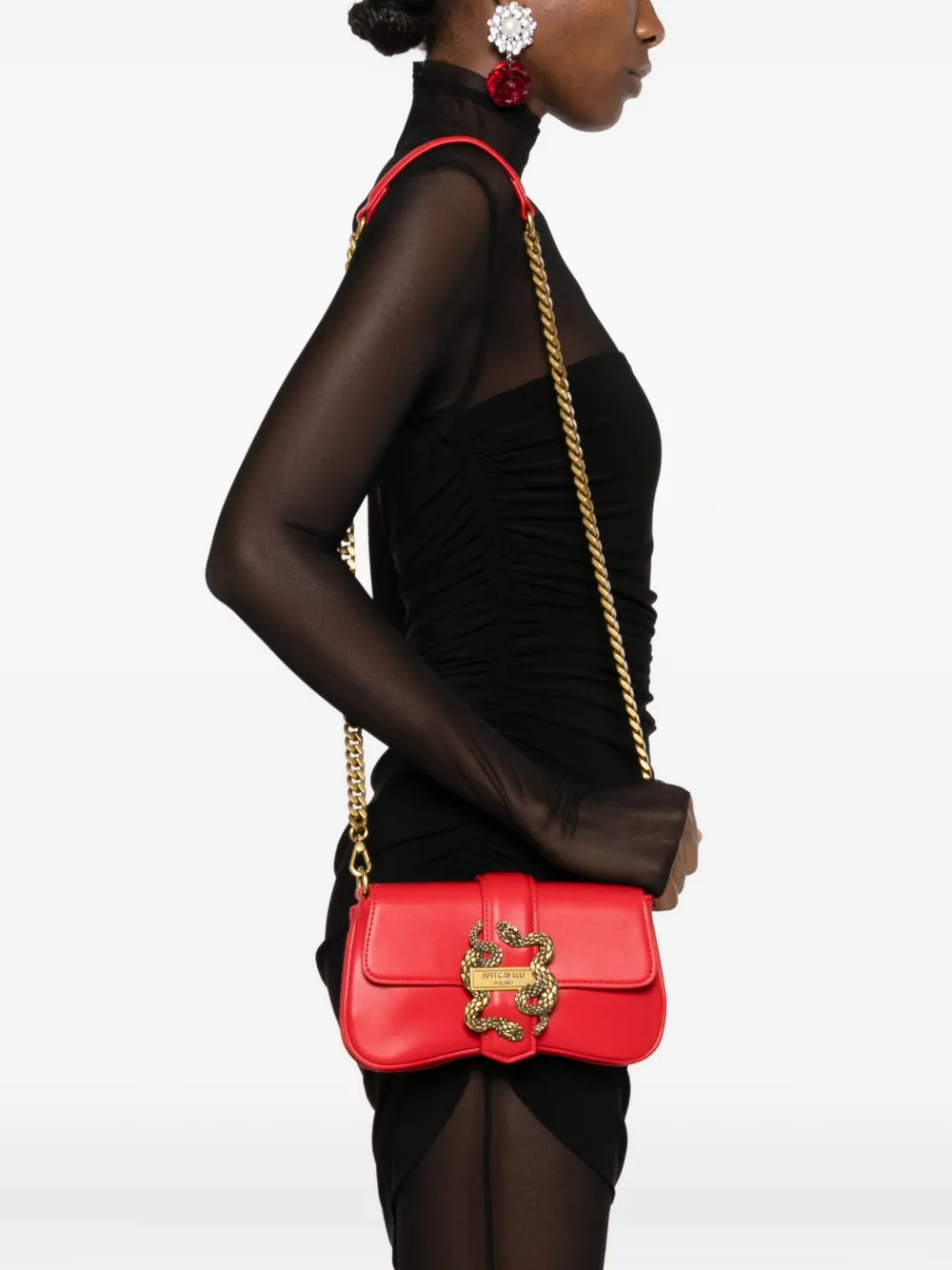Just Cavalli snake-buckle shoulder bag - Rood