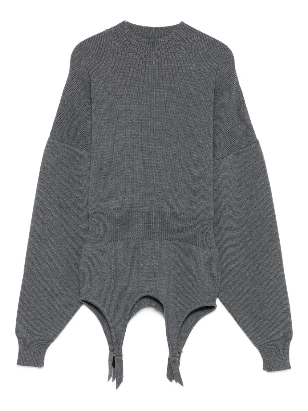 Jean Paul Gaultier High Neck Bat Sleeves Lingerie Garter Pullover Sweater In Gray