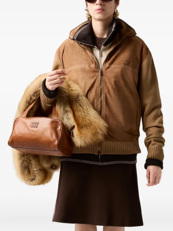 miumiu ハーフジップセーター brown M Miu Miu Zipper Sweatshirt | Saks Fifth Avenue