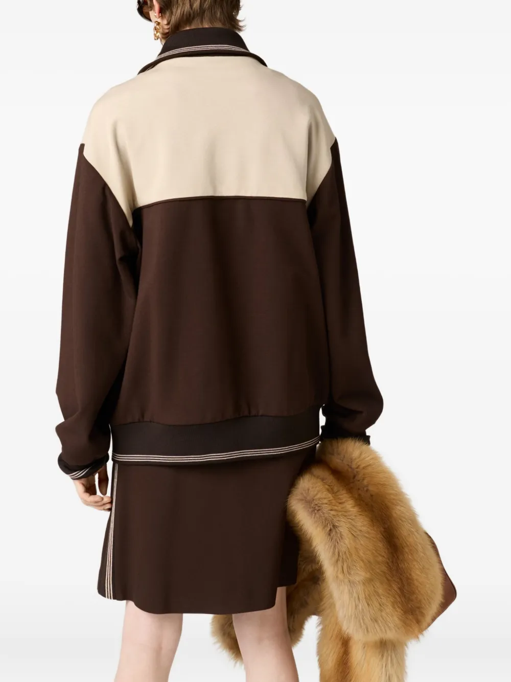 Miu Miu Knitted-cuffs Zip-front Sweatshirt In Brown