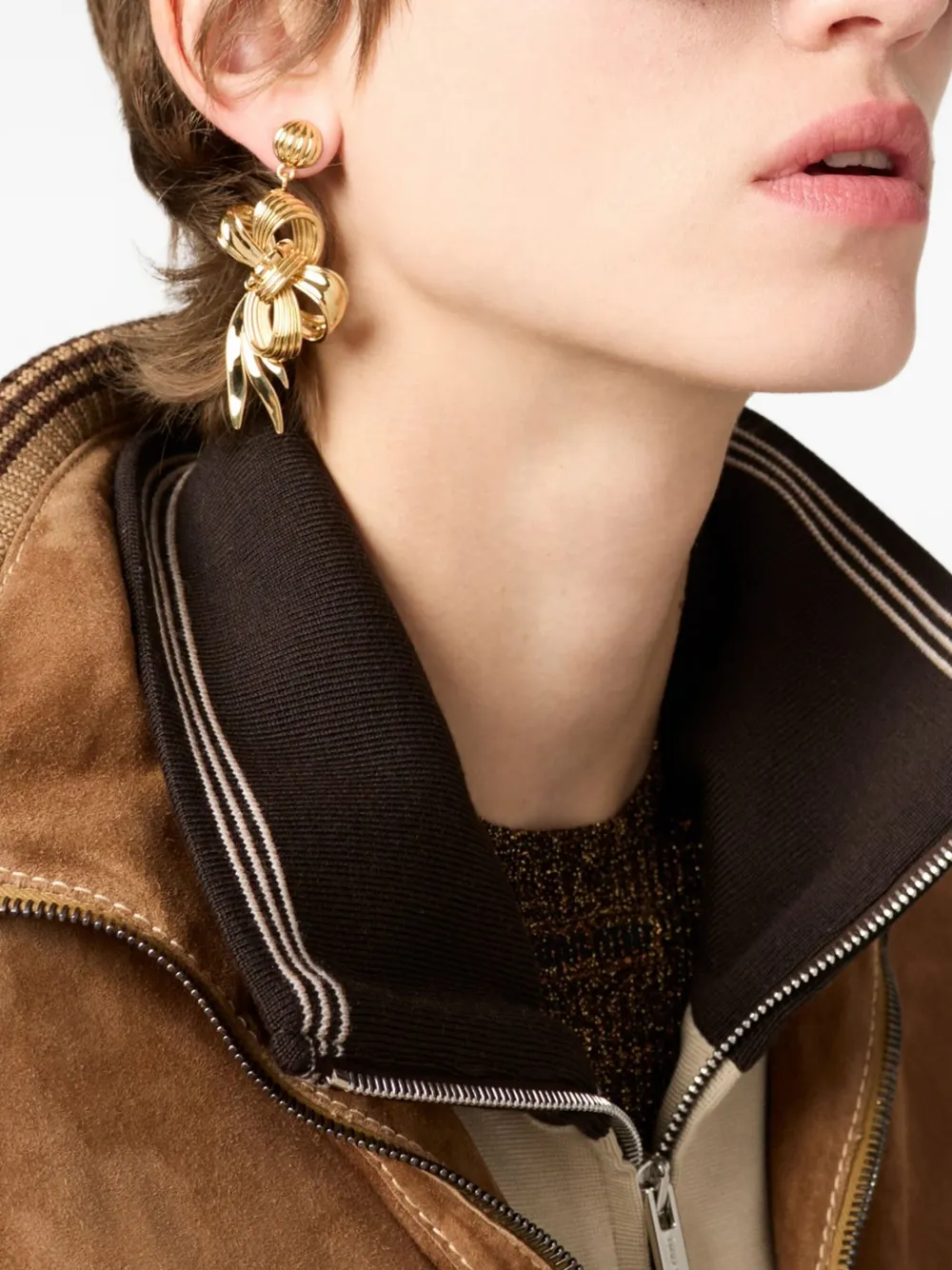 Miu Miu Knitted-cuffs Zip-front Sweatshirt In Brown
