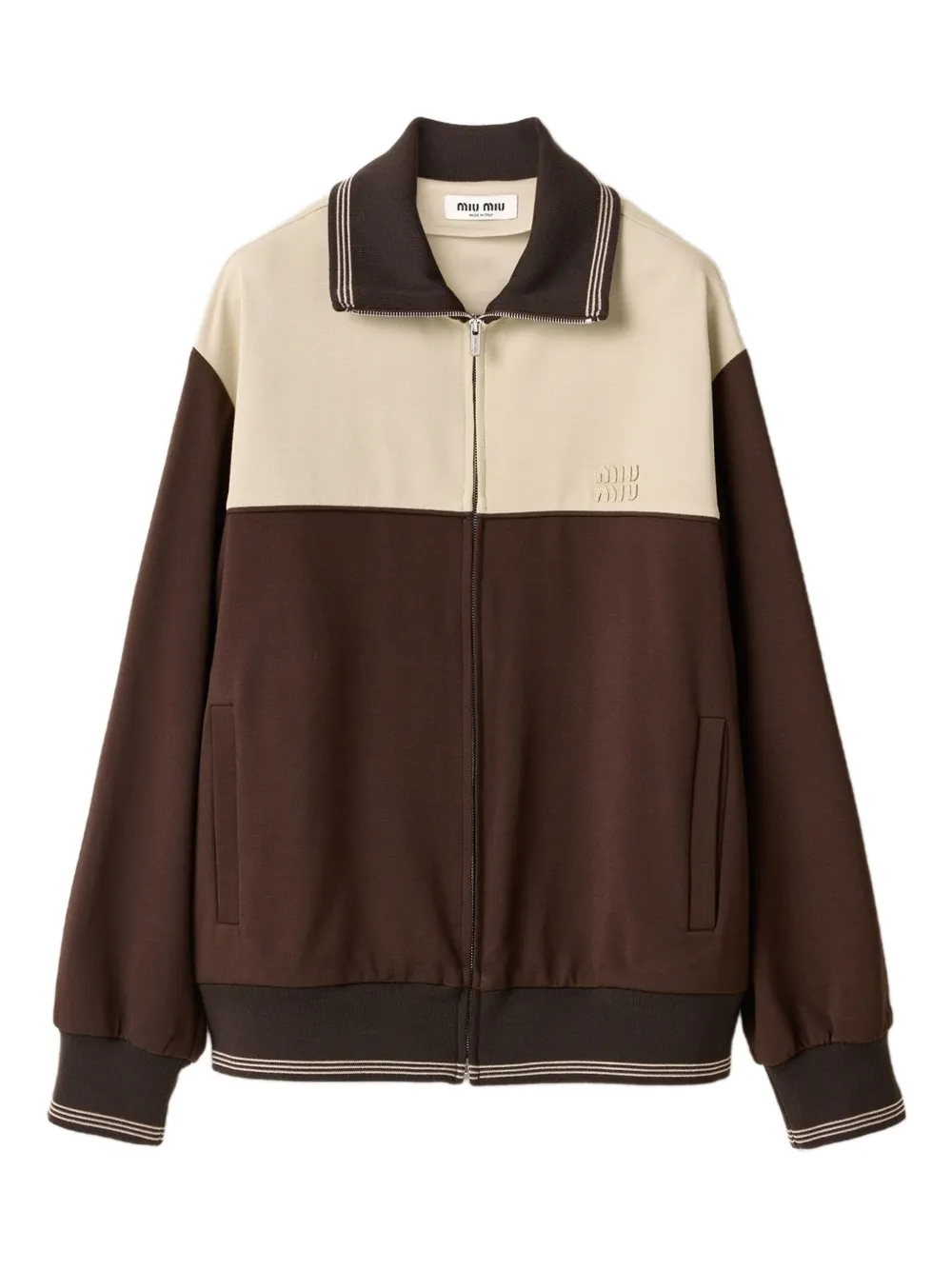 Miu Miu knitted-cuffs zip-front sweatshirt | Brown | Image 1