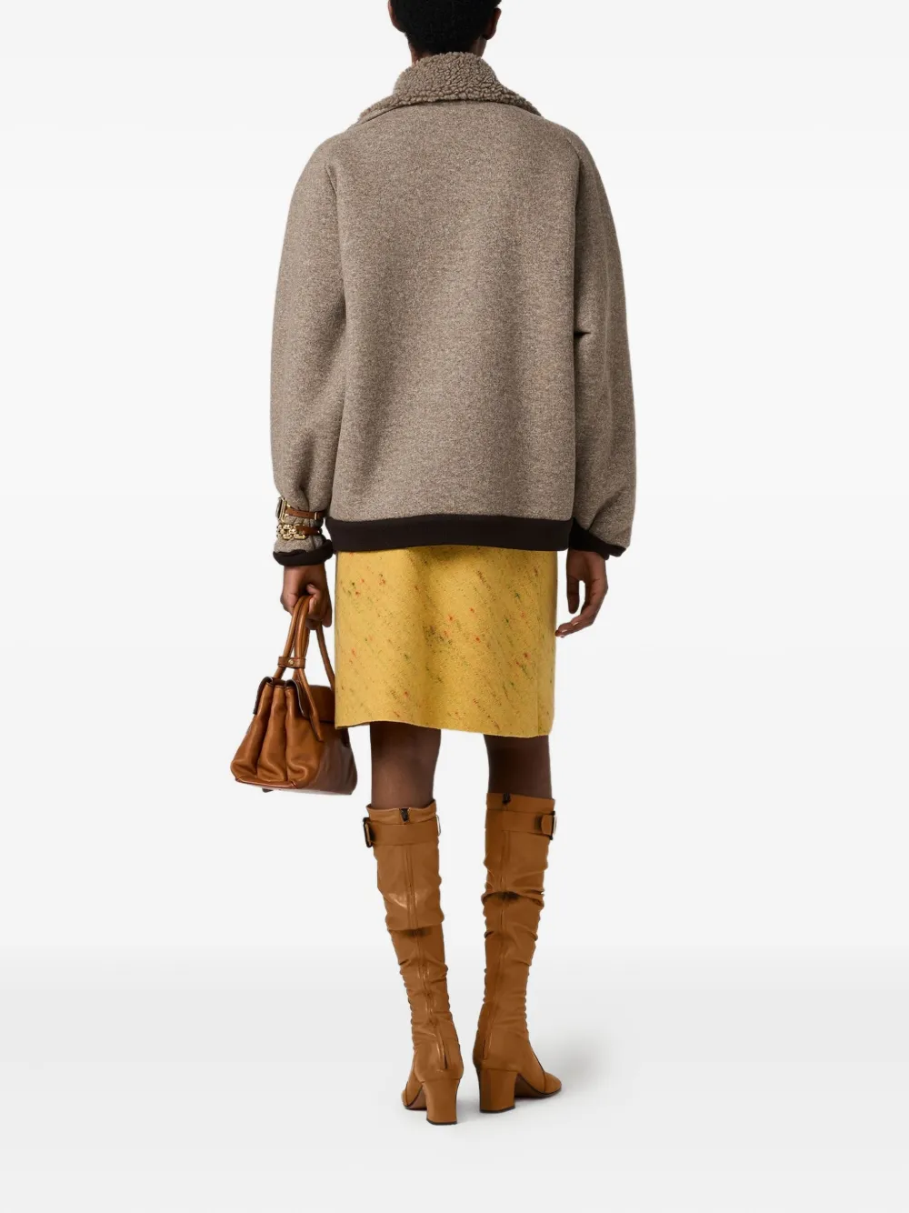 Miu Miu Cotton Fleece Zipper Blouson Jacket In Brown