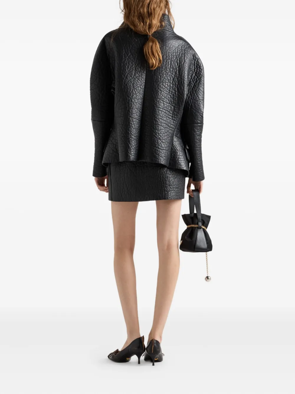 Prada Leren mini-rok met textuur Zwart