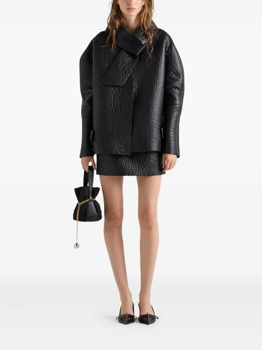 Prada Leren mini-rok met textuur - Zwart