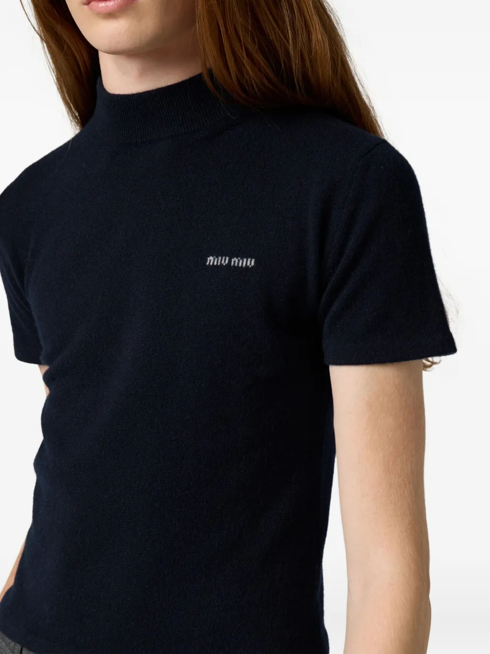 Miu Miu Ribbed Turtleneck Sweater In Blue