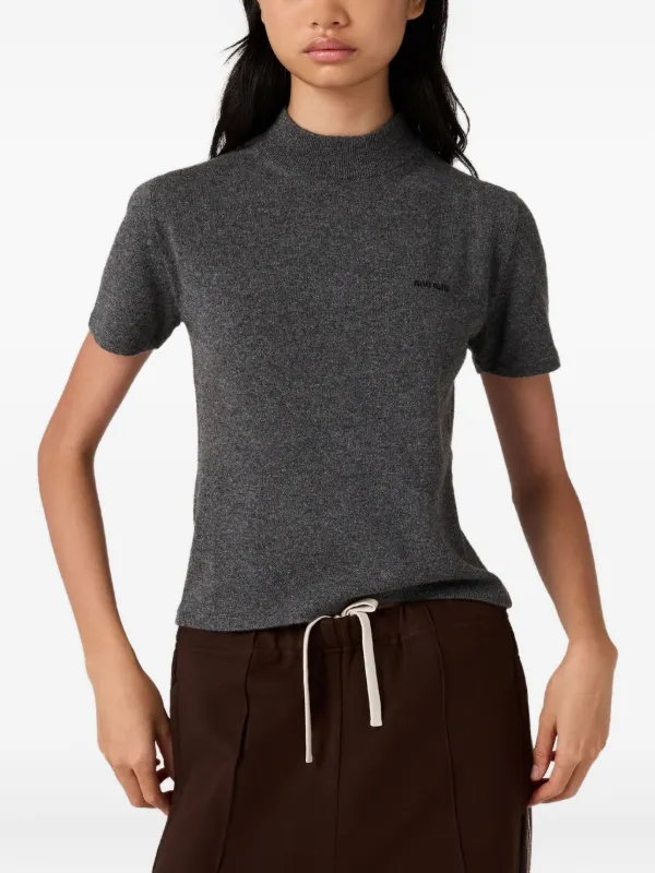 Miu Miu Ribbed mock-neck Cashmere Sweater | Grey | FARFETCH