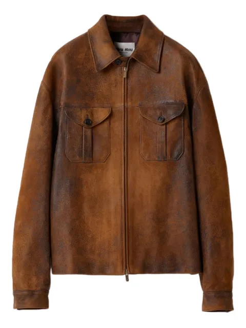 Miu Miu embossed-logo leather jacket
