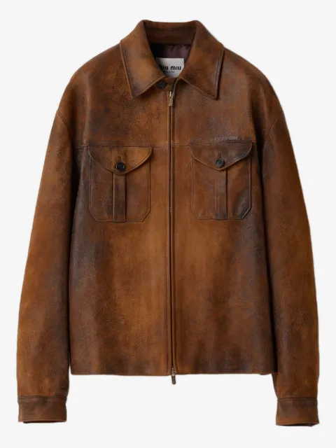 Miu Miu veste en cuir à logo embossé