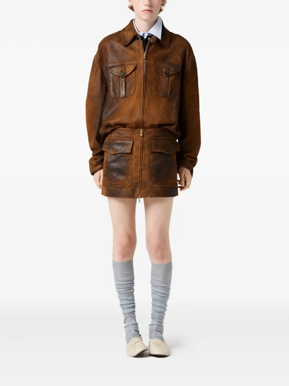 Miu Miu embossed-logo leather jacket | Leather Jackets | Image 2