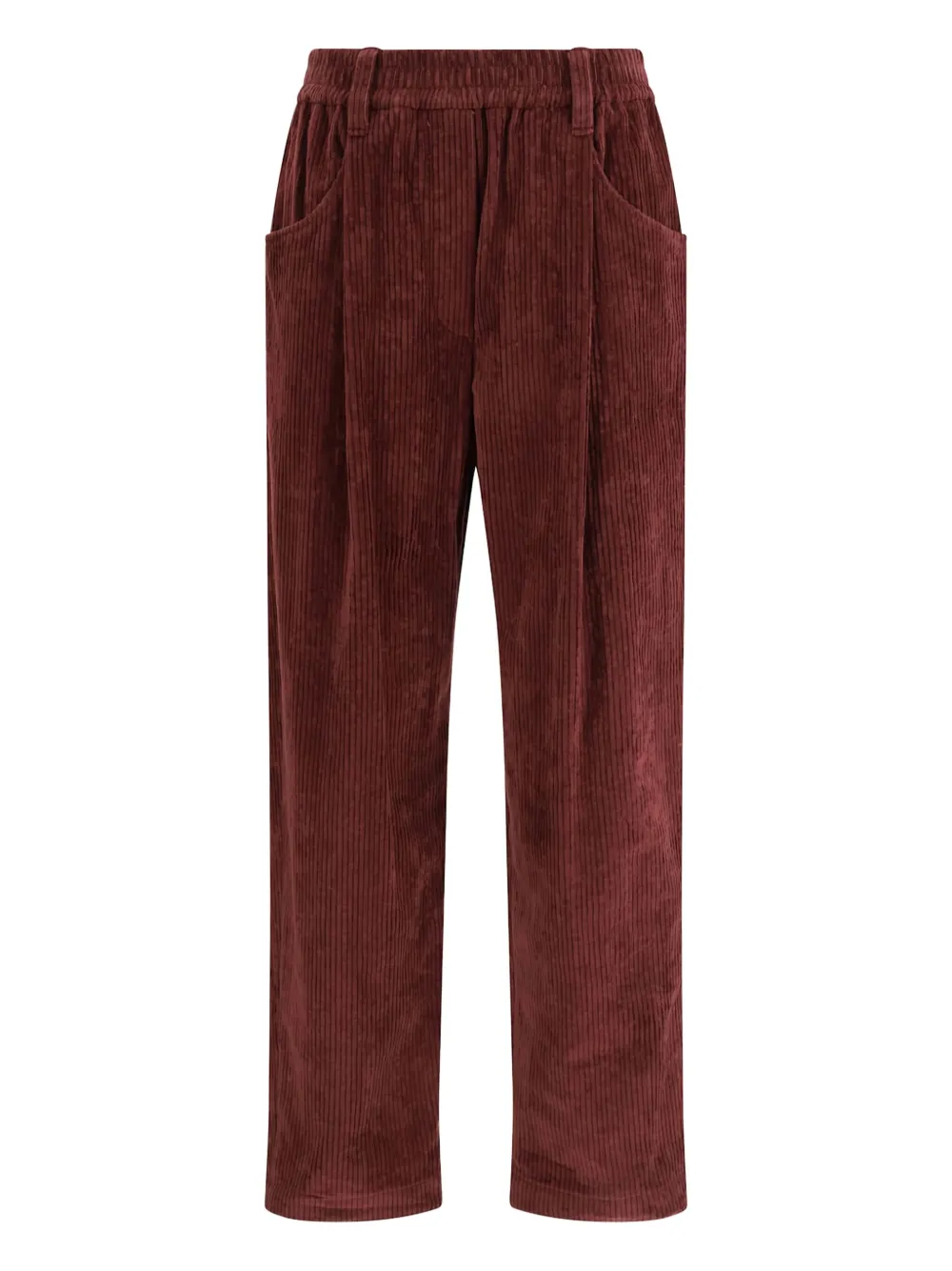 Brunello Cucinelli Soft Corduroy Pleated Straight-leg Ankle Pants In Red