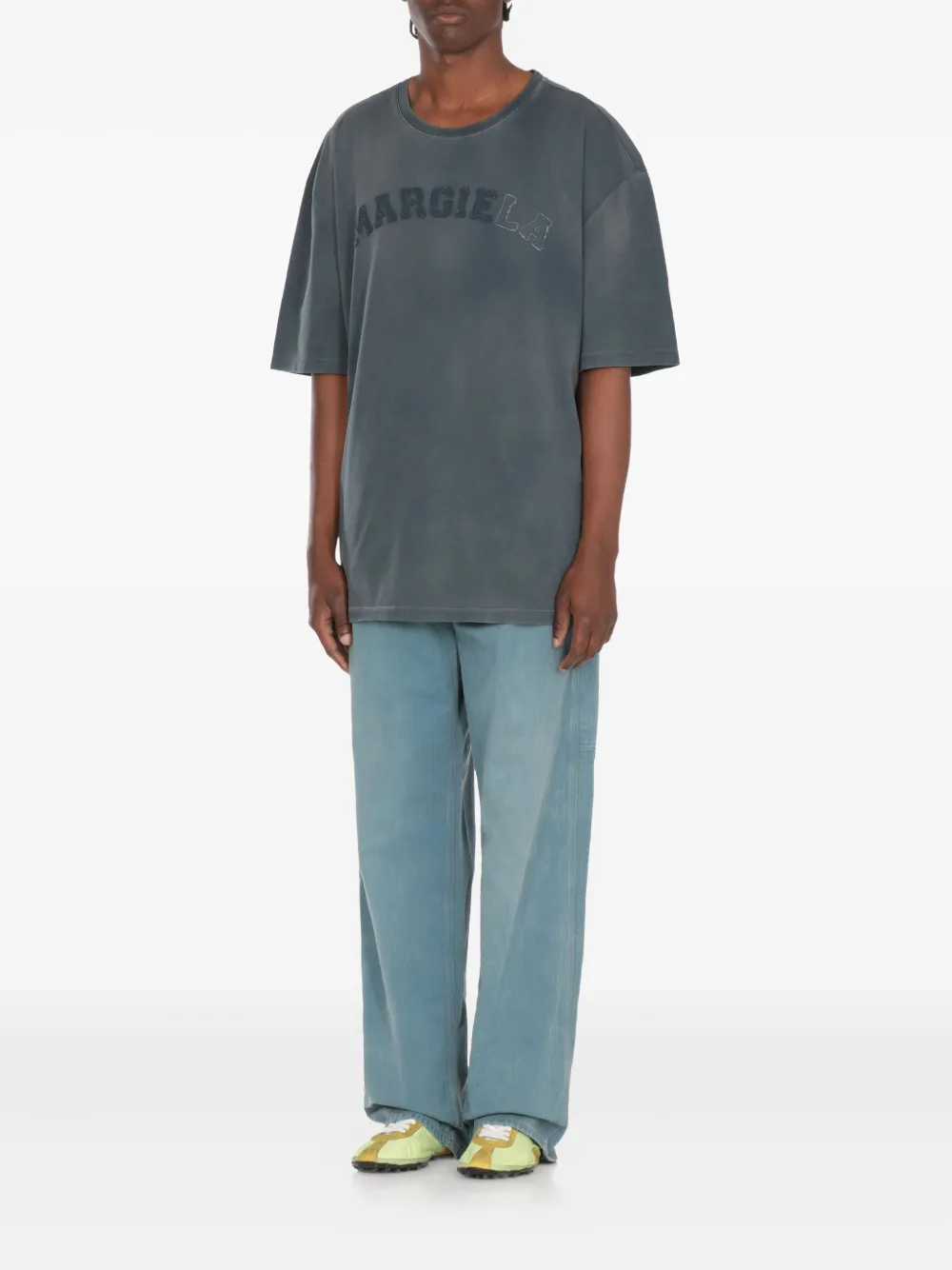 Maison Margiela logo-embroidered cotton T-shirt Blauw