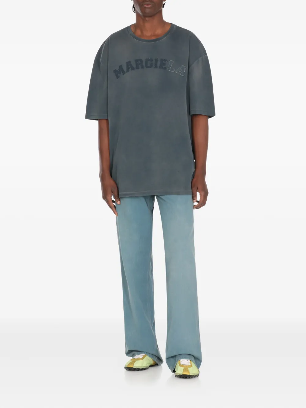Maison Margiela logo-embroidered cotton T-shirt Blauw