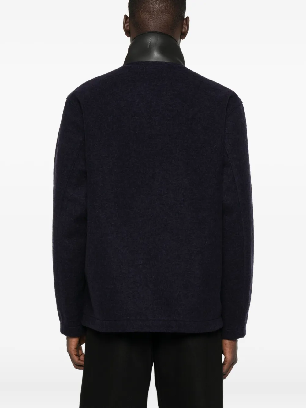 Stone Island Wollen jack met leren kraag Blauw