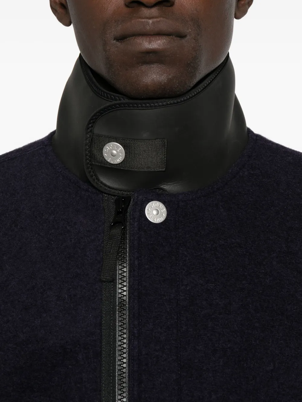 Stone Island Wollen jack met leren kraag Blauw