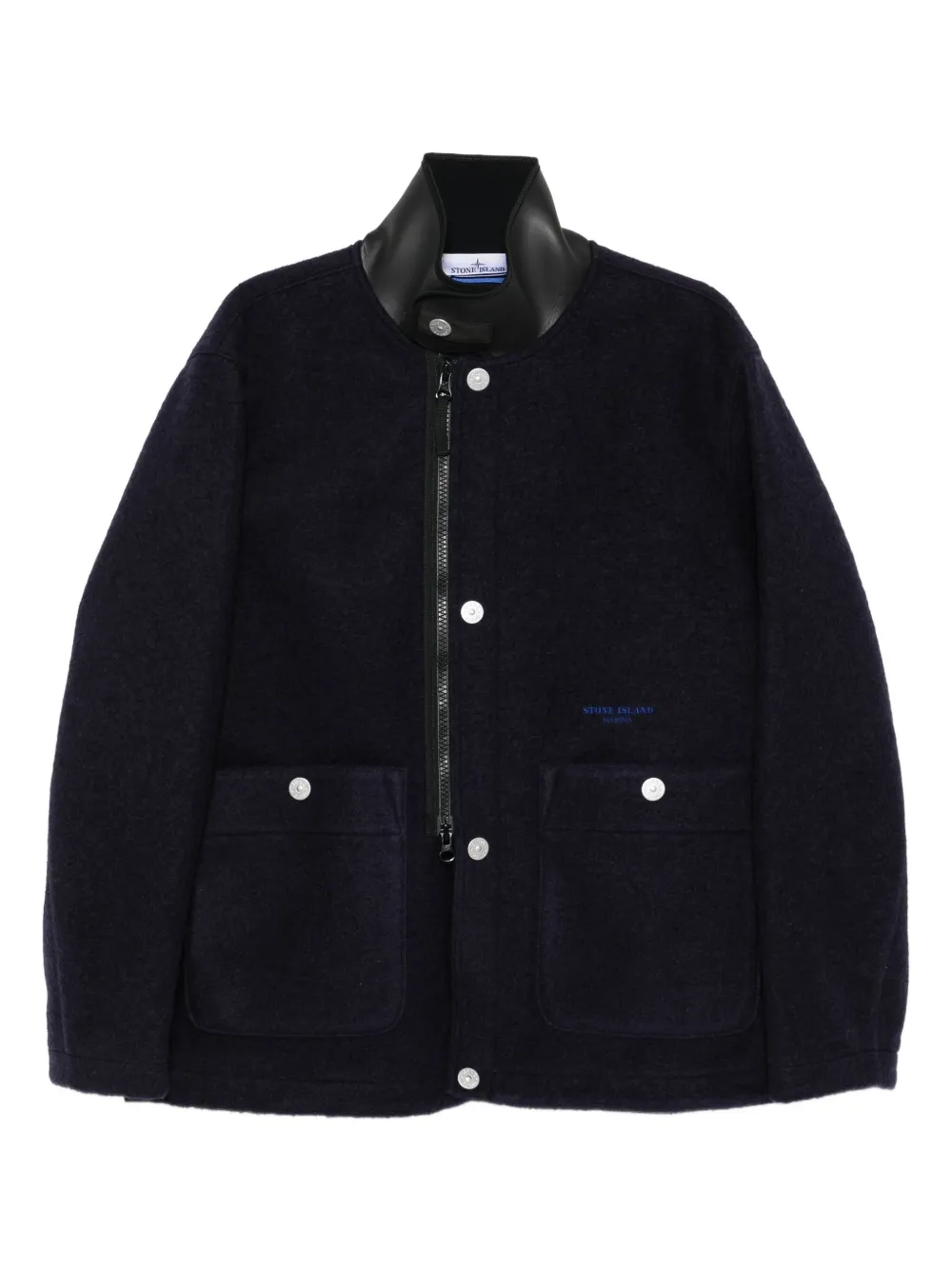 Stone Island Wollen jack met leren kraag Blauw