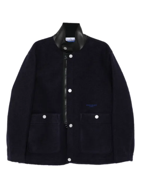 Stone Island leather-collar wool jacket