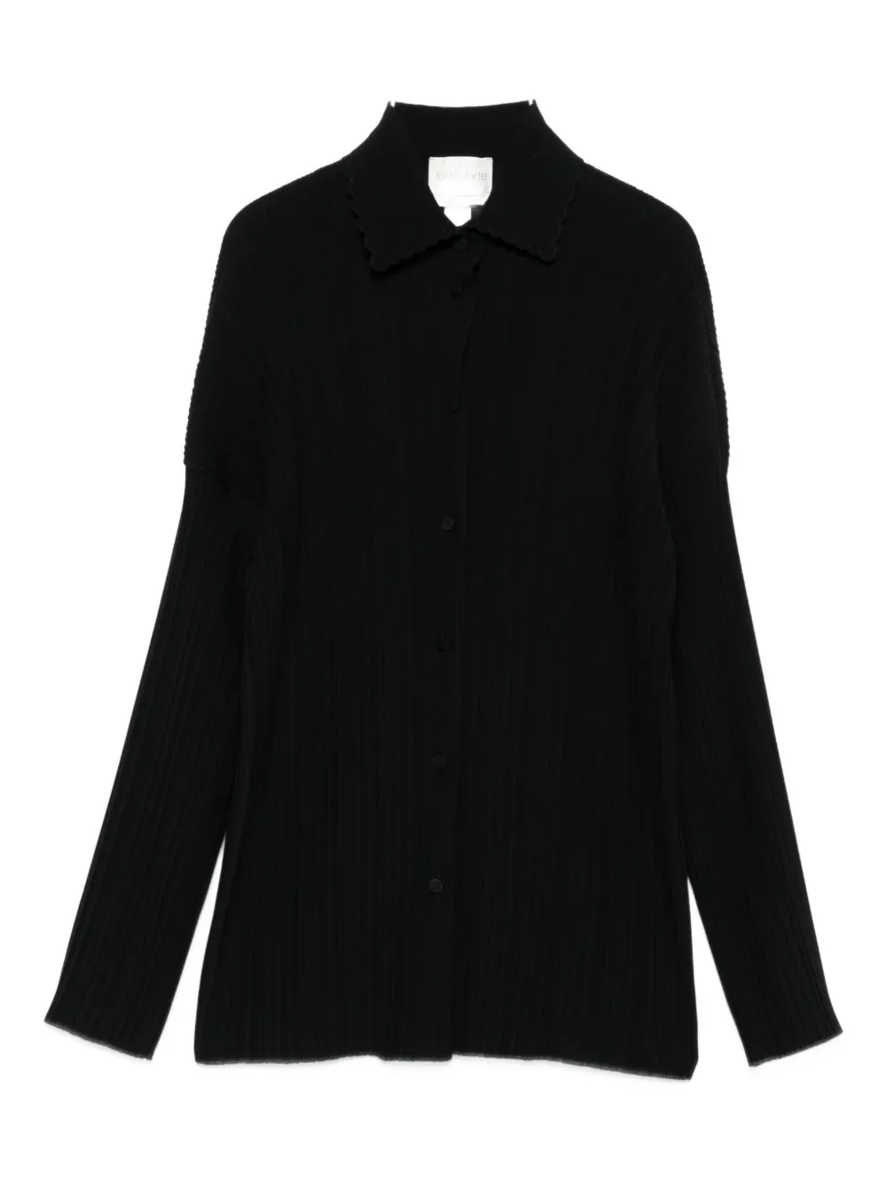 Forte Geribbelde blouse met knopen Zwart