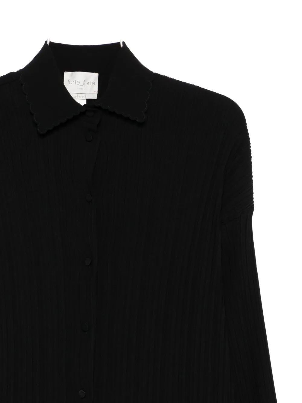 Forte Geribbelde blouse met knopen Zwart