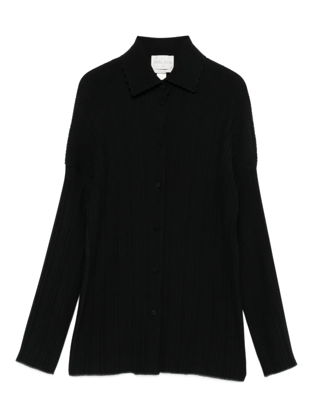Forte Geribbelde blouse met knopen Zwart