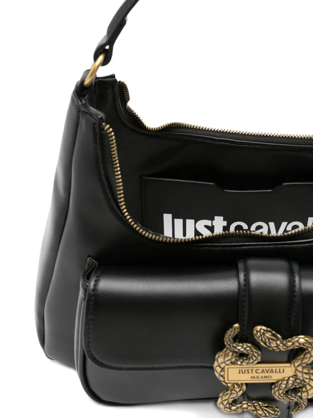 Just Cavalli Schoudertas met slangengesp Zwart