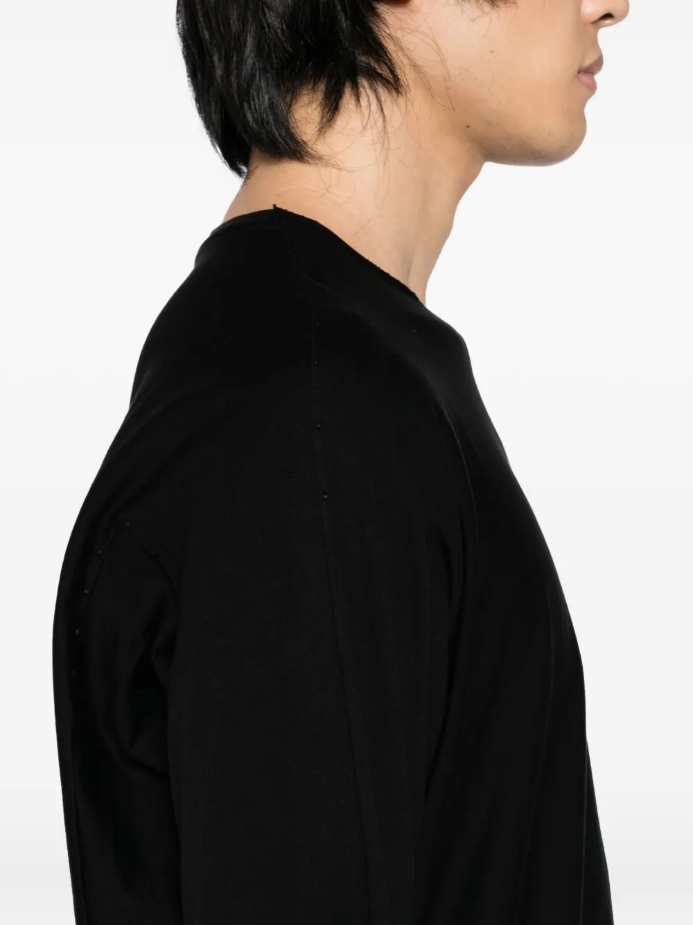 Devoa Raw-cut Cotton T-shirt In Black