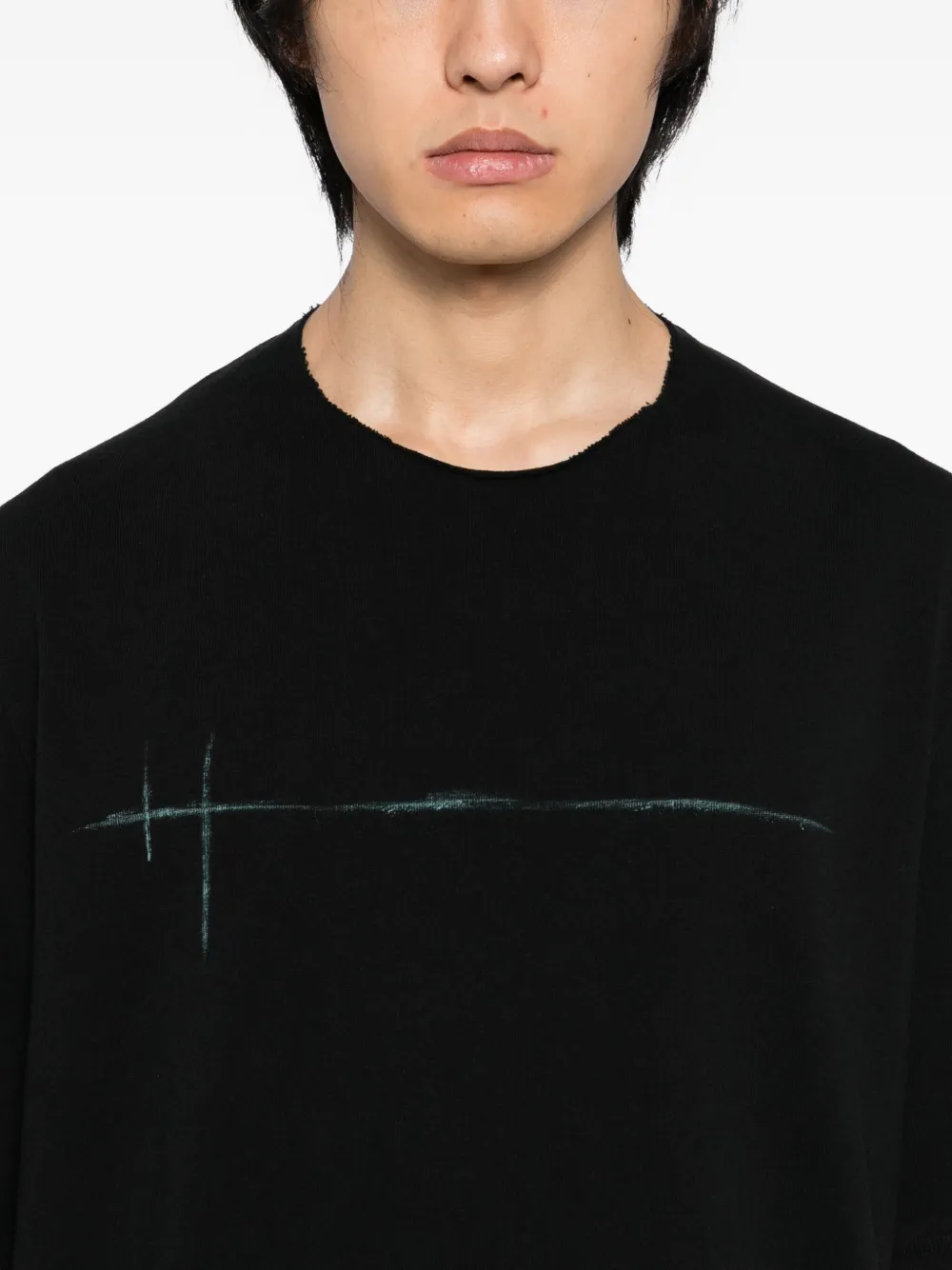 Devoa Brushstroke-embellishment Cotton T-shirt In Black