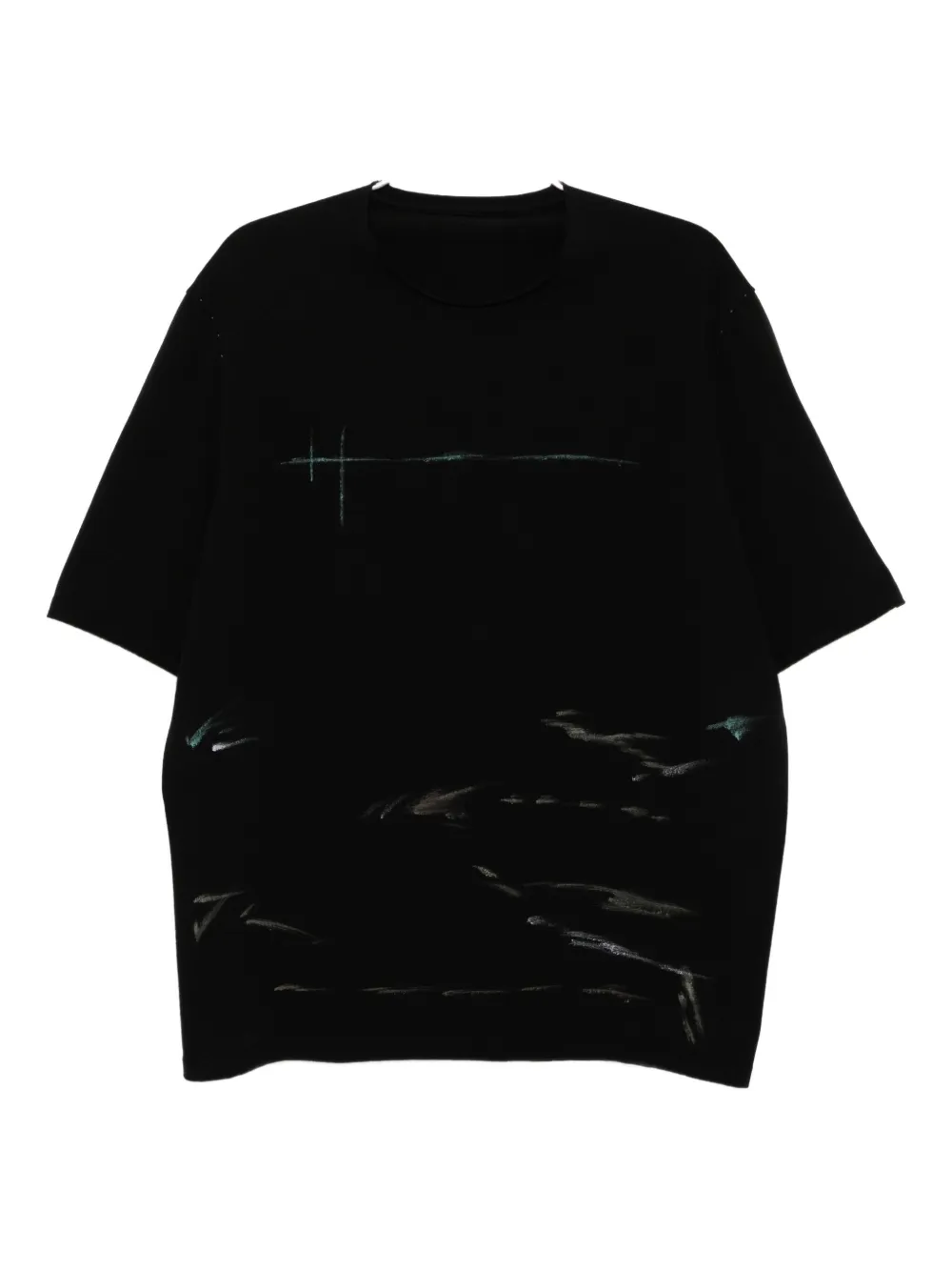 Devoa Brushstroke-embellishment Cotton T-shirt In Black