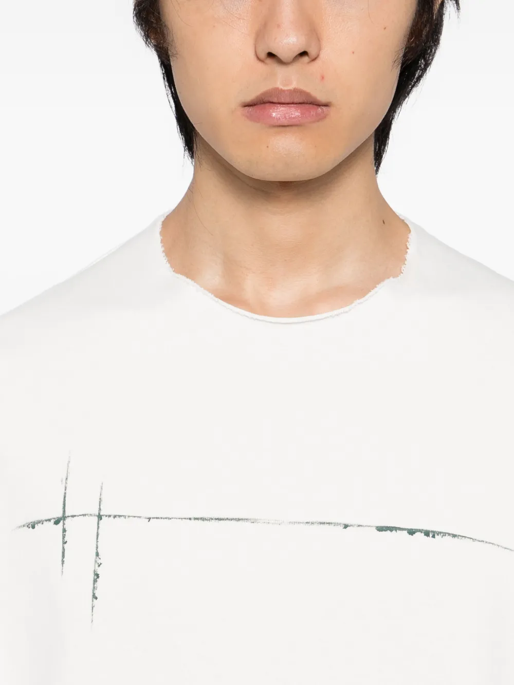 Devoa Brushstroke-embellishment Cotton T-shirt In White