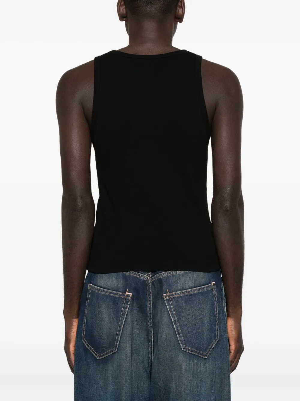 Off-white Ribbed Scoop-neck Tank Top In Black