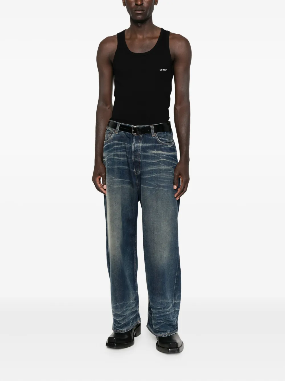 Off-White ribbed scoop-neck tank top - Zwart