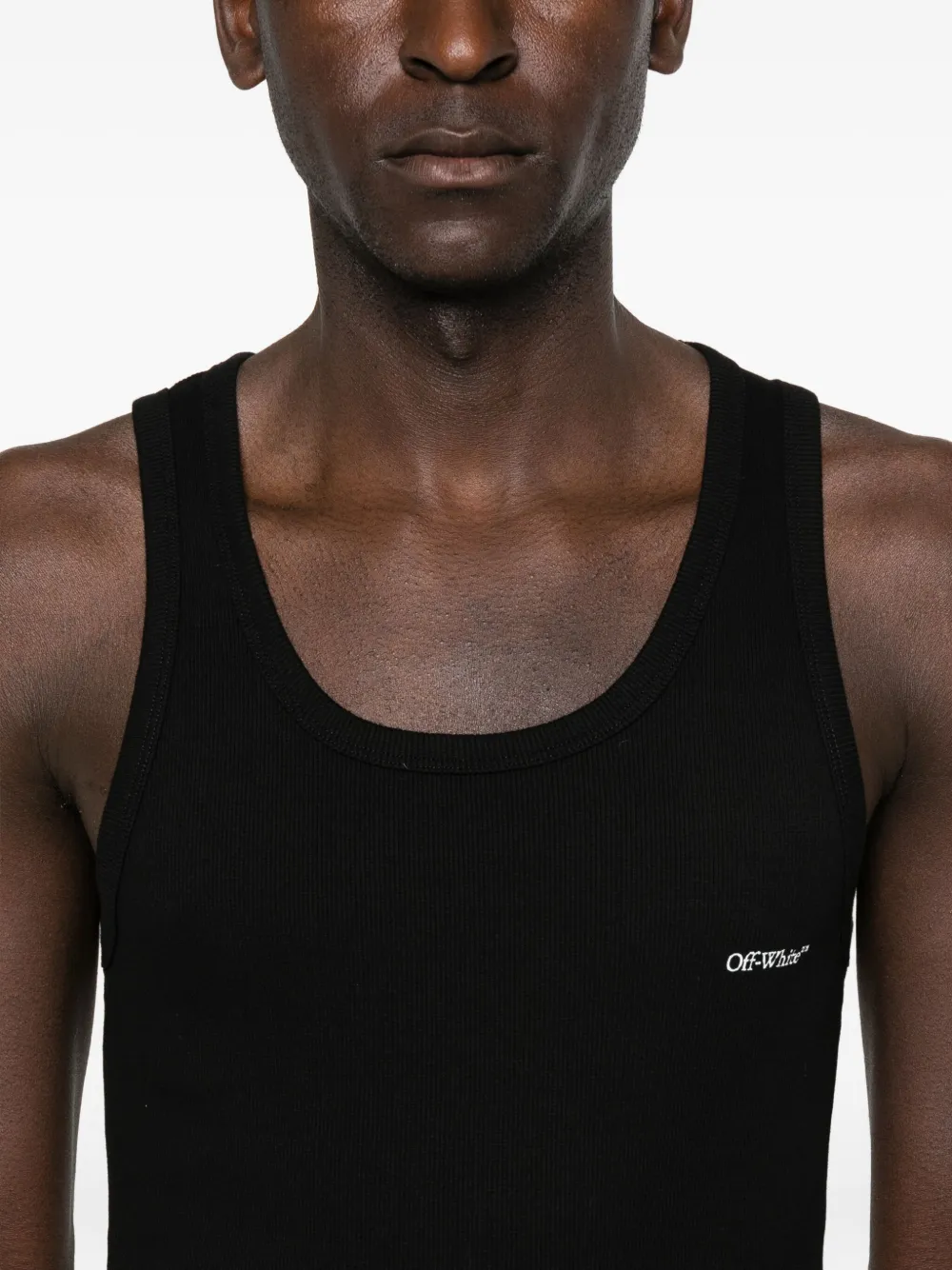 Off-white Ribbed Scoop-neck Tank Top In Black