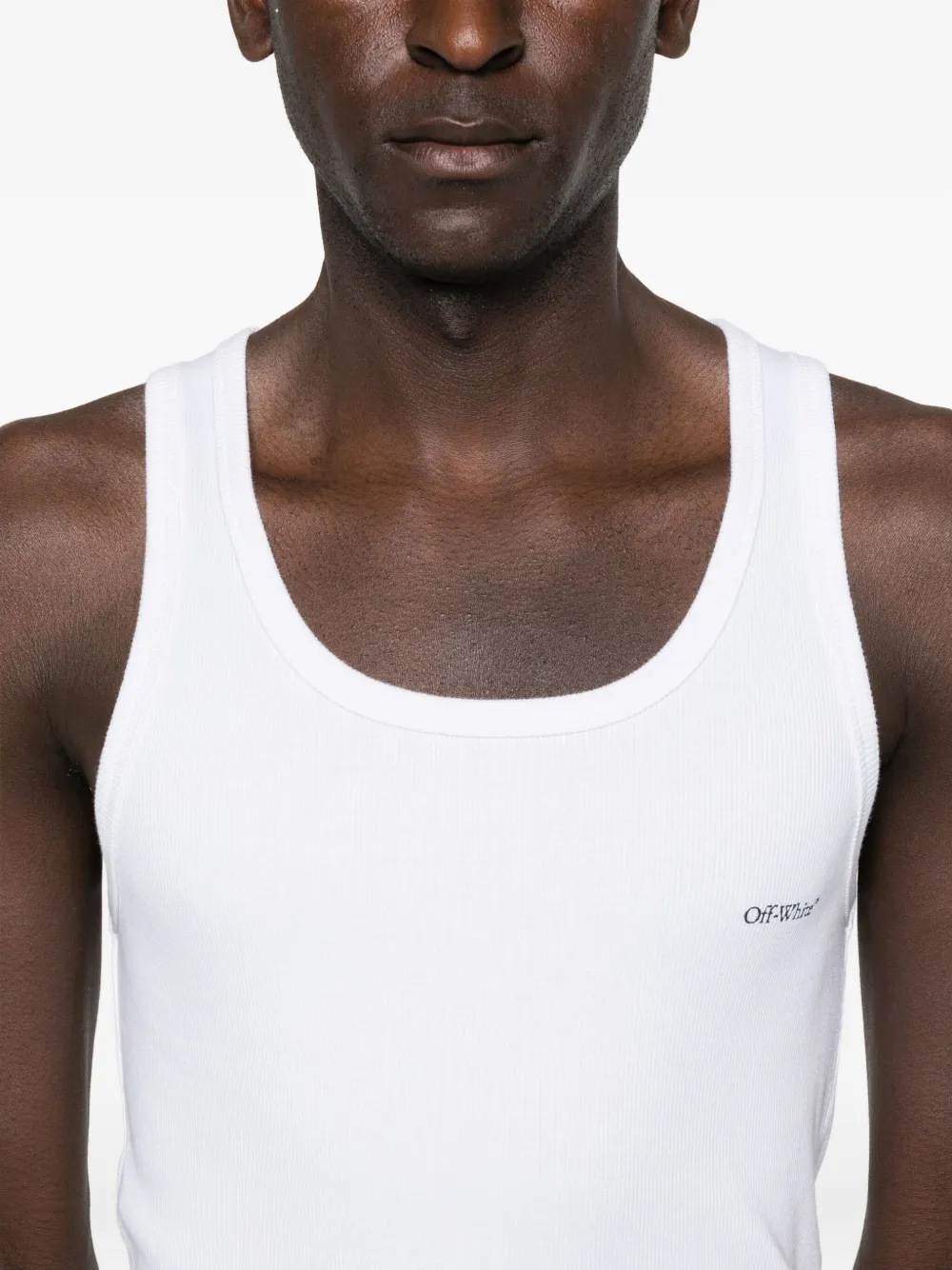 Off-White Geribbelde tanktop met diepe ronde hals Wit