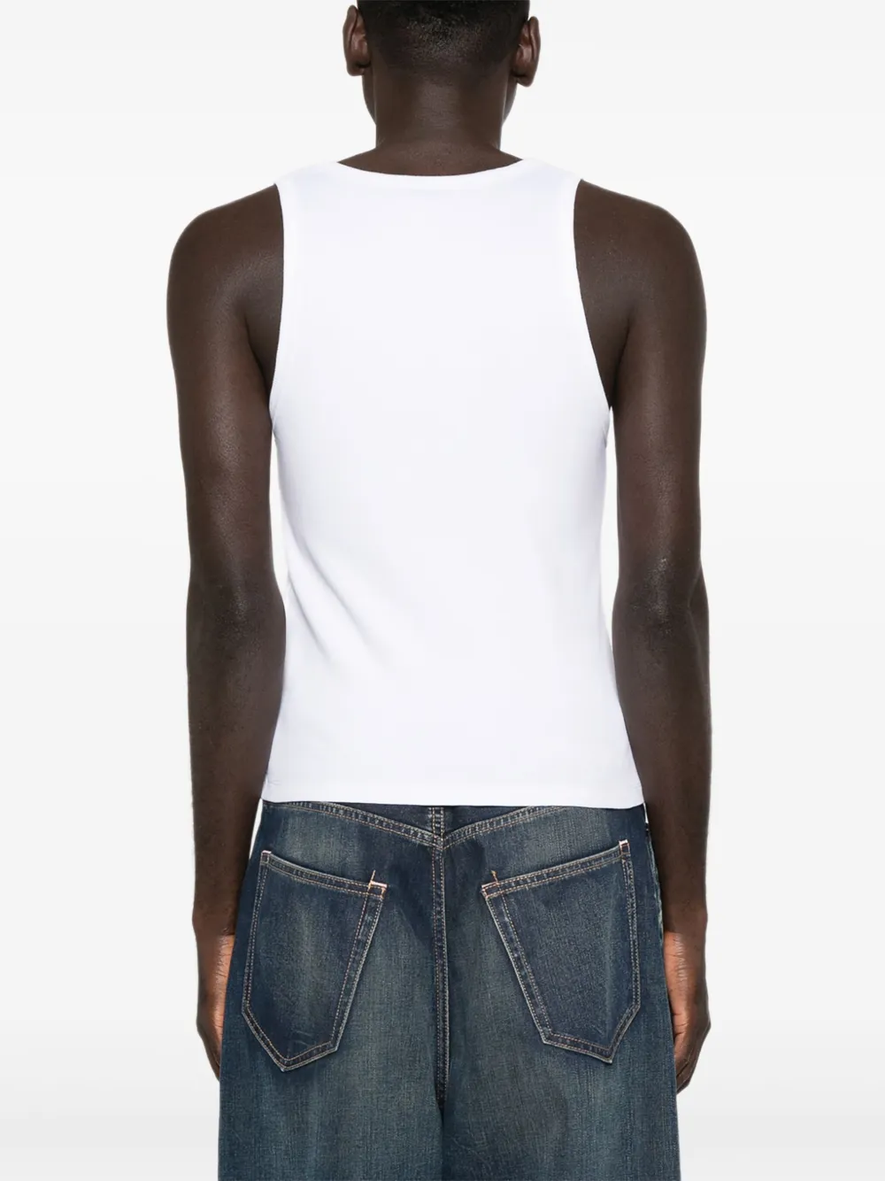 Off-White Geribbelde tanktop met diepe ronde hals Wit