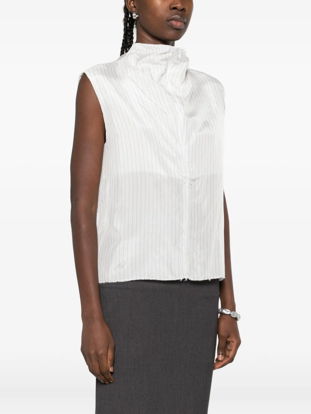 Federico Cina Pinstripe Sleeveless Blouse In White