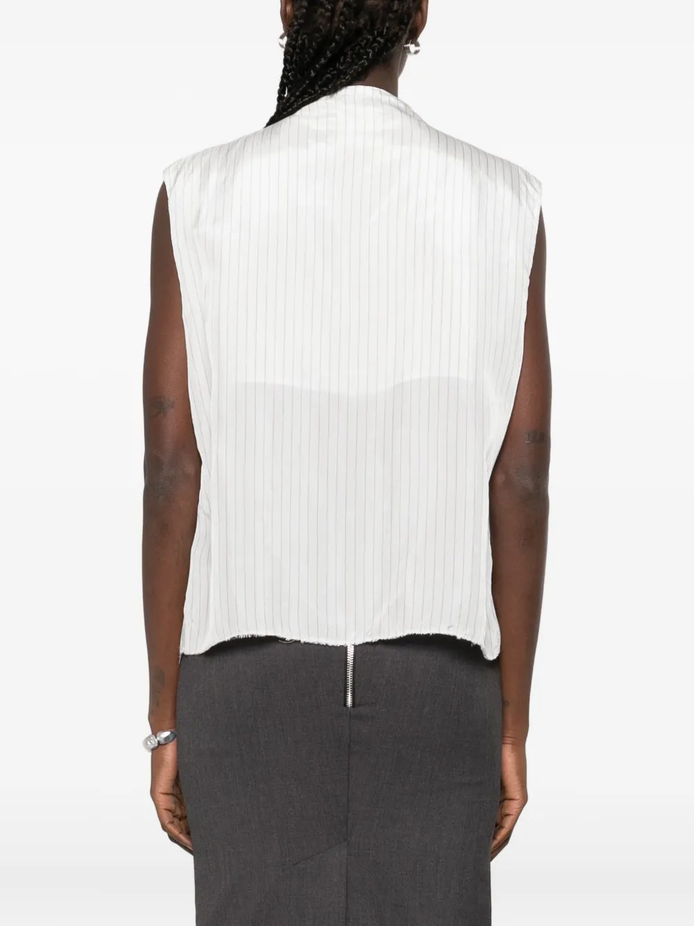 Federico Cina Pinstripe Sleeveless Blouse In White