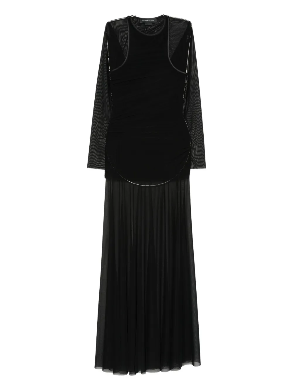 Federico Cina Semi-sheer Layered Maxi Dress In Black