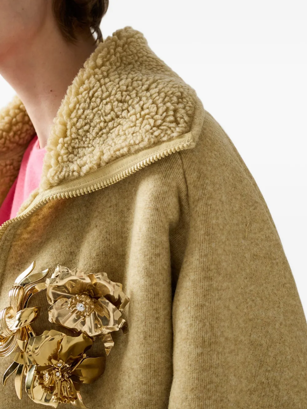 Miu Miu Faux Fur Lined Fleece Zip Jacket In Yellow