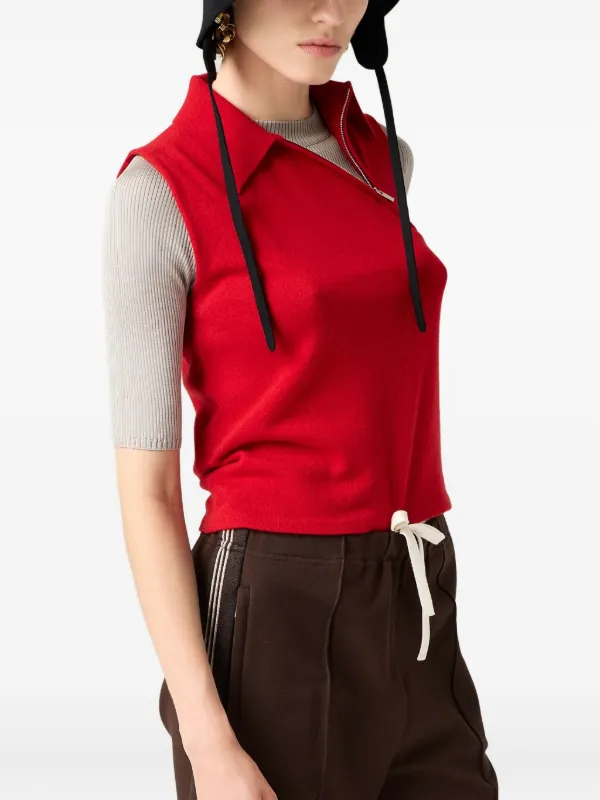 Miu Miu ribbed-collar zip-front Sleeveless Vest | Red | FARFETCH