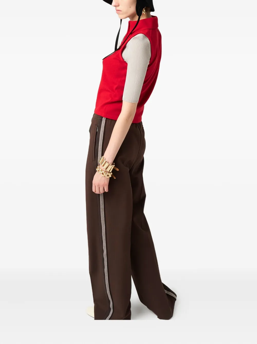 Miu Miu Ribbed-collar Zip-front Sleeveless Vest In Red