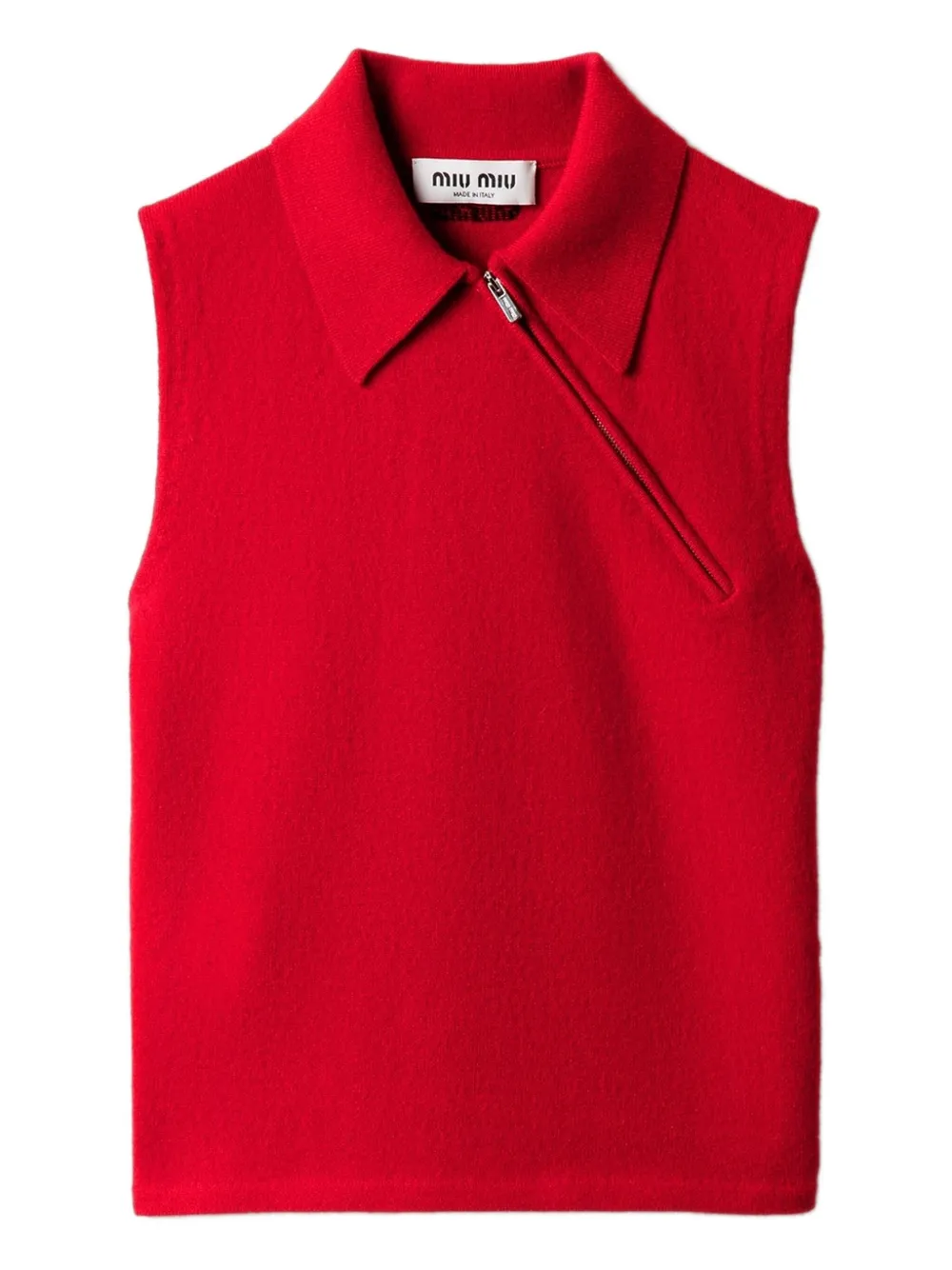 Miu Miu Ribbed-collar Zip-front Sleeveless Vest In Red