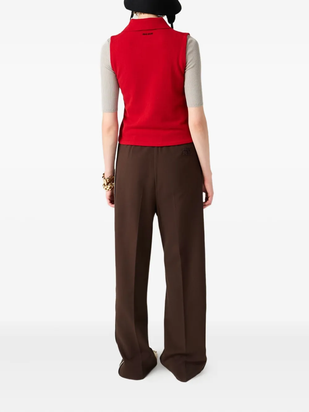 Miu Miu Ribbed-collar Zip-front Sleeveless Vest In Red