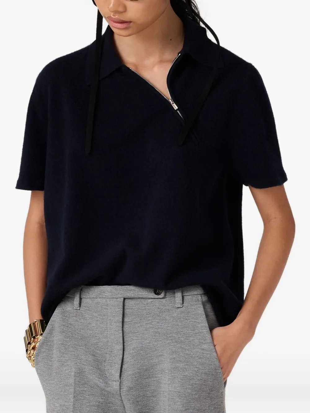 Miu Ribgebreide trui met rits Blauw