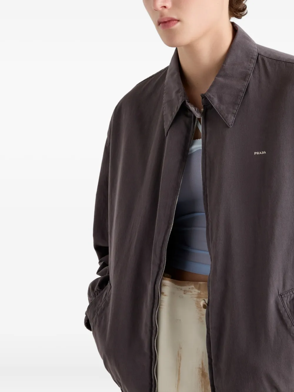Prada shirt-collar welt-pocket jacket Grijs