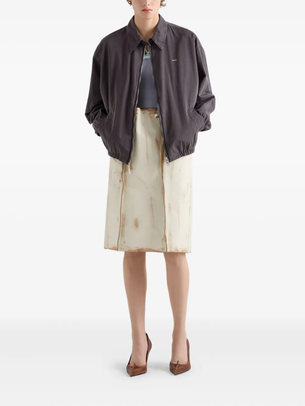 Prada shirt-collar welt-pocket jacket Grijs