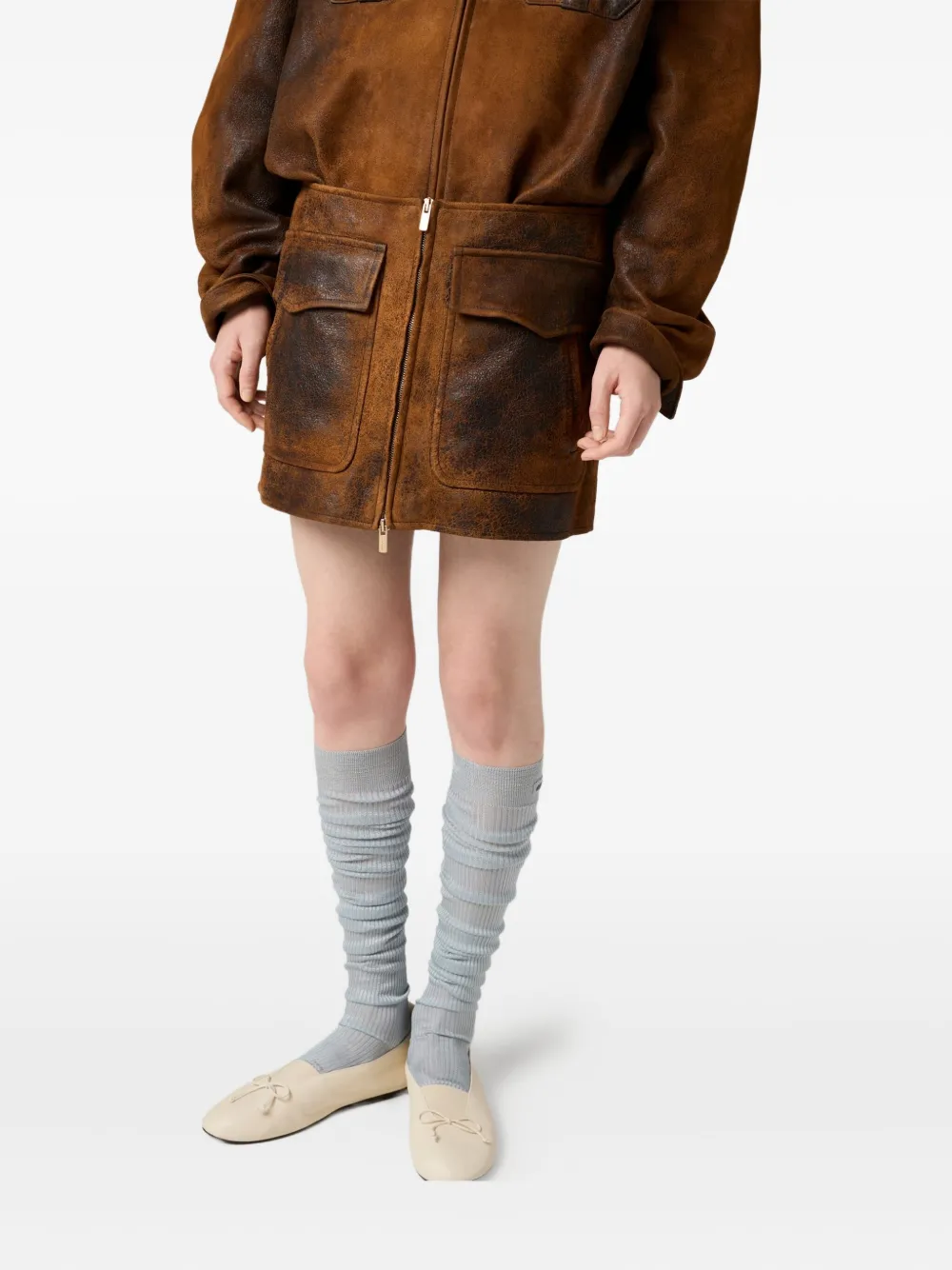 Miu Miu Flap-pocket Mini Skirt In Brown