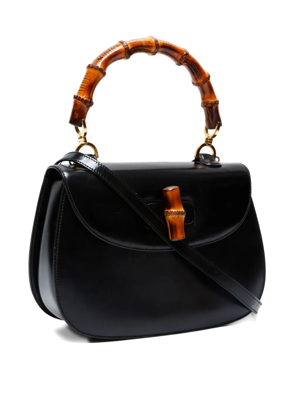 Gucci Pre-Owned 1980-1890 Bamboo Leather Bag | Black | FARFETCH FI