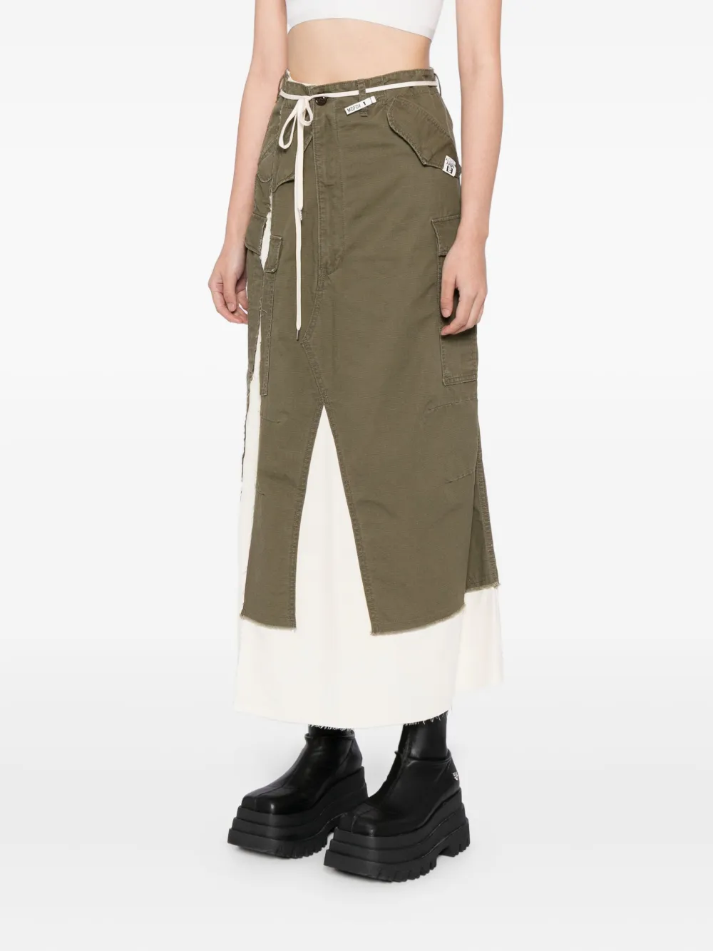 Miharayasuhiro Distressed Cotton Cargo Skirt In Green